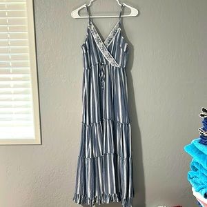 Striped tiered midi dress
